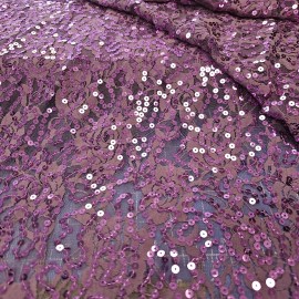 Unbranded Purple  Netting Lace Fabric  Special Occasion Sequin Fancy Floral By the Yard