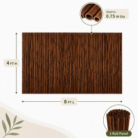 Carbonized Bamboo Fence 4ft x 8ft, Natural Outdoor Privacy Screen Roll, Weather Resistant Eco-Friendly Fencing Panel for Patio, Backyard, Balcony, Garden (1.2m x 2.4m Approx)