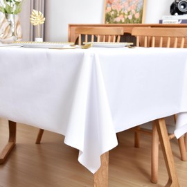 Amonsa - Mantel rectangular blanco de 60 x 102 pulgadas, manteles oblongos lavables de poliéster, mantel de tela para mesa de comedor, fiesta, restaurante, boda, al aire libre