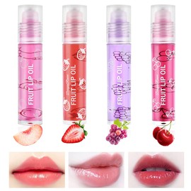 AOOWU Glitter Lip Gloss, Colourless Roll On Lip Glow Oil, Transparent, 4 Sticks Fruity Moisturising Lip Oil, Lip Gloss for Long-Lasting Glossy Nourishing Lips (Pack of 4)