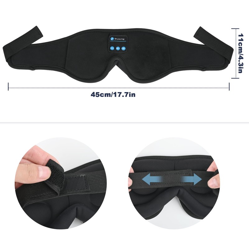 Bluetooth Sleep Mask, 3D Black Sleep Mask with Headphones for