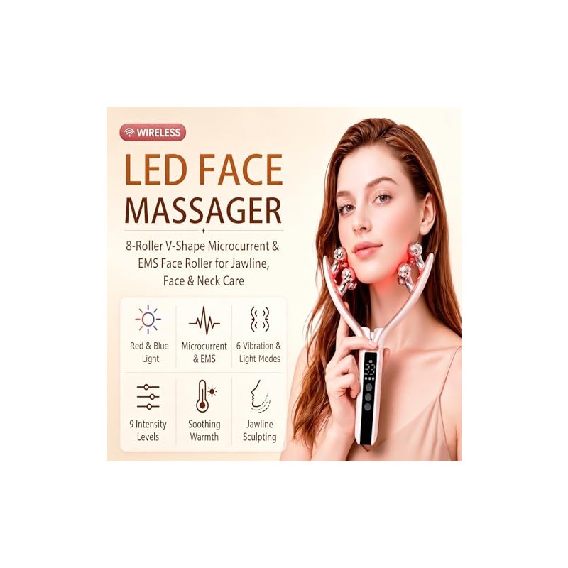 Wireless Facial Roller Massager for Face and Jawline Skincare Routine,