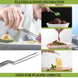 Stainless Steel Offset Chef Kitchen Tweezers for Preparing, Sea Food, BBQ, Decorating Plates & Cakes, Pastries, Kernels of Corn, Pine Nuts Garnishing, Placing & Picking Objects (10 Inch)