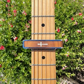 Thalia Guitar Capo for Acoustic, Electric & Classical - Deluxe Series with Universal Human Touch Fret Pads - Premium Capo for Acoustic Guitar 6 & 12 String- Chrome - Santos Rosewood & Pearl Cross