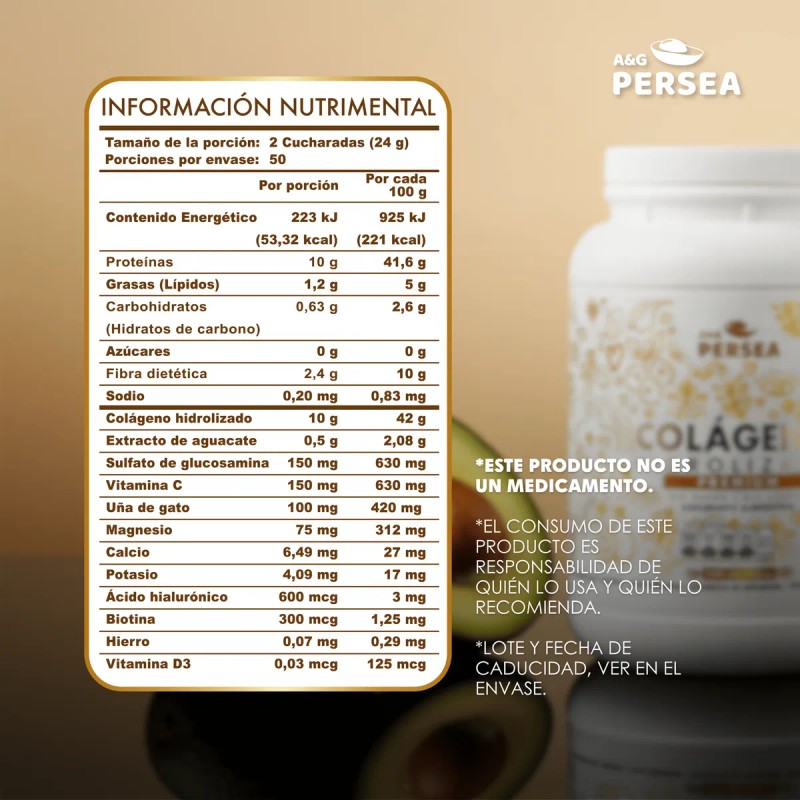 Pack 2 Colageno Hidrolizado Premium A&g Persea 1.2kg Cada Uno