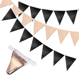 PATIKIL Pennant Banner Flags 33 Ft, 36 Pcs Colorful Triangle Banners Party Banner Bunting Garland String for Graduation Birthday Wedding Outdoor Decoration, Glitters Rose Gold/Black