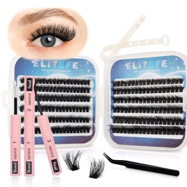 Elitefe Lash Extension Kit DIY Lash Clusters Kit Eyelash Extensions Individual Lashes Extensions with (Lash Bond,Seal,Tweezers,240Pcs,80D+100D,10-18mm)