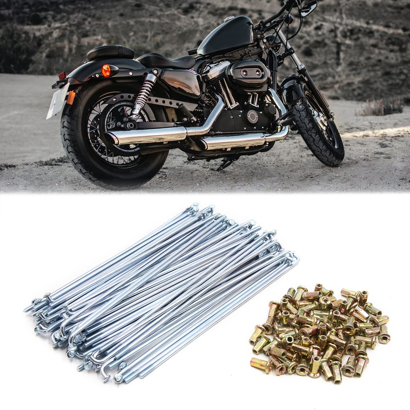 sourcing map Motorcycle Wheel Spokes with Nipples Silver 3 mm