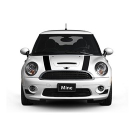 The Pixel Hut gs00270 Black with White Border Hood Stripes for Mini Cooper and S R50 Series Long Version to Replace Existing Stripes(2002-2006)