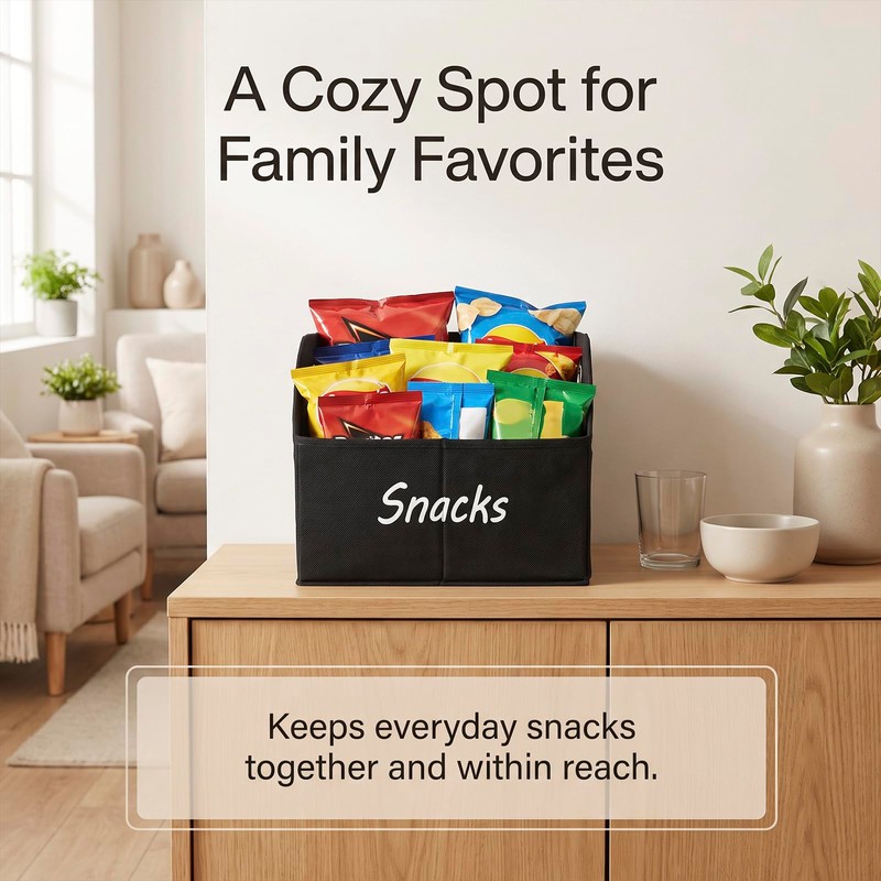 Snack Organizer for Countertop, Large Fabric Snack Basket with Side