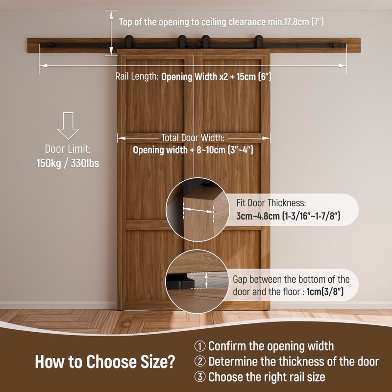 CCJH 6.6FT Sliding Barn Door Hardware Kit, Heavy Duty, Smoothly
