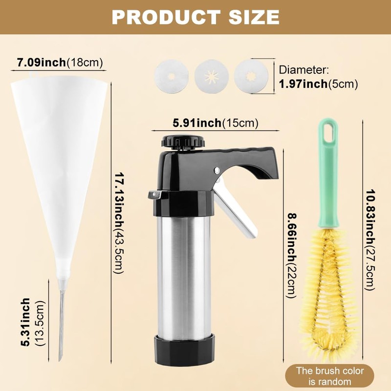 Churro Maker Kit,Hollow Churro Machine,with 3 Disc, Piping Bag, Cleaning