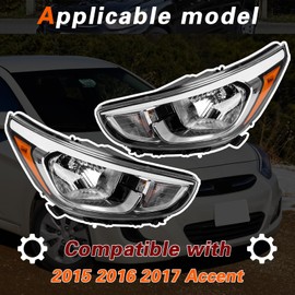 TODO Headlights Assembly Replaces 921011R710 921021R710 Compatible with 2015 2016 2017 Accent | Driver Passenger 2pcs