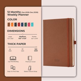 IN-LUXPRO Weekly Monthly 2026 Planner (Jan.26-Dec.26),8.5"x6.5",12 Months Agenda Plan with Month Tabs & Pocket,Expenses/Note Pages, Appointment Book Calendar with Hardcover Vegan Leather Cover,Brown