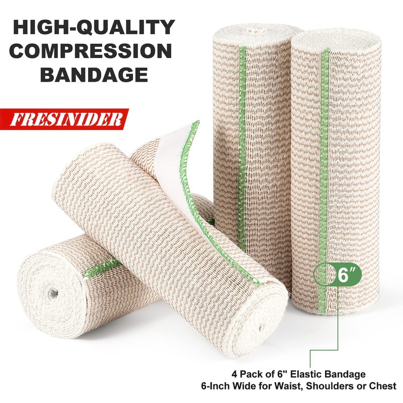 FRESINIDER Premium Elastic Bandage Wrap, 4 Pack 6" Cotton Latex