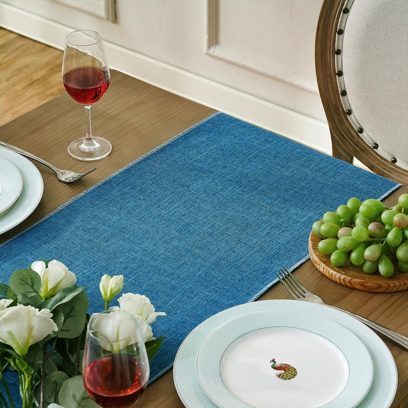 Table Runner Washable Blue 30 x 180 cm Linen Rustic