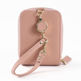 RICKERS Vertical Card Case, Genuine Leather, Large Capacity, Women's, Men's, Stretchable, Reel Strap Included, beige (taupe)