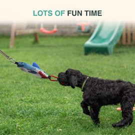 LISPOO Squeaky Tug-of-War Dog Toy for Medium & Small Dogs - Chewable Rope with Stump Design & Steel Handle, Bite-Friendly Pull Game for Indoor/Outdoor Play (Crinkle & Squeaker)