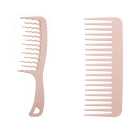 2 Stück Breiter Zahnkamm, Lockenkamm mit Gewelltem, Grobzinkiger Kamm für Locken, Verdickt und langlebig, Entwirrt und Definiert Locken, Rosa