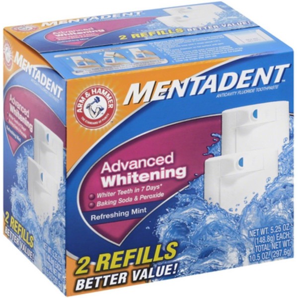 Mentadent Advanced Whitening Refreshing Mint Toothpaste - 2 Refills, 10.50 Ounce (Does Not Include Base)