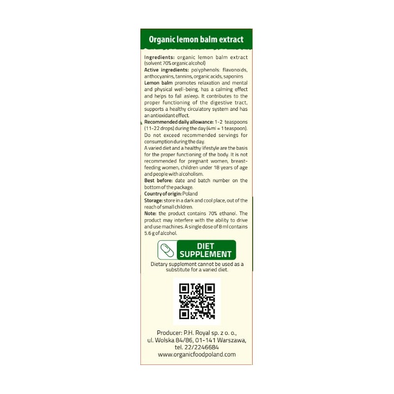 Melissa or Lemon Balm (Melissa Officinalis) Leaves/Organic/Liquid Extract Drops 50