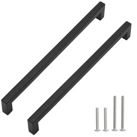 Redunest Cabinet Pulls Matte Black Cabinet Handles Square Drawer Pulls, 5 Pack 11-1/3 Inch Stainless Steel Kitchen Door Cupboard Cabinet Handles, Drawer Hardware Handles, 288mm Hole Centers