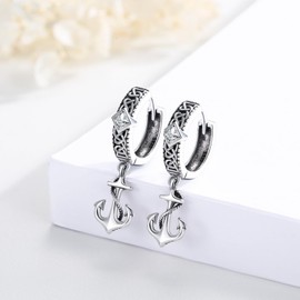 Anchor Hoop Earrings Sterling Silver Hoop Earrings Sailor Anchor Huggie Earrings for Men Women