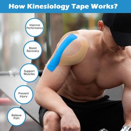 YANGTSUNG Kinesiology Tape, 5 m x 5 cm Waterproof & Hyopallergenic Kinetic Sports Tape for Shoulder, Knee, Ankle Shin Splints Support, Physio & Sports Injury Muscle Tape, Skin Colour&Blue