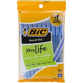 12 PACKS: BIC Round Stic Xtra Life Ball Pen, Medium Point (1.0 mm), Blue GSMP101 New