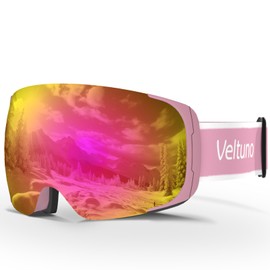 Veltuno Ski Goggles for Men Women Adult & Youth, OTG Snowboard Goggles Anti Fog, Snow Goggles UV Protection Wide Vision (Pink Frame/Revo Pink Lens (vlt 14.0%))