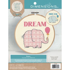 Dimensions Counted Cross Stitch Kit, Dream Elephant Baby Nursery Decoration, 14 Count Ivory Aida, 6''