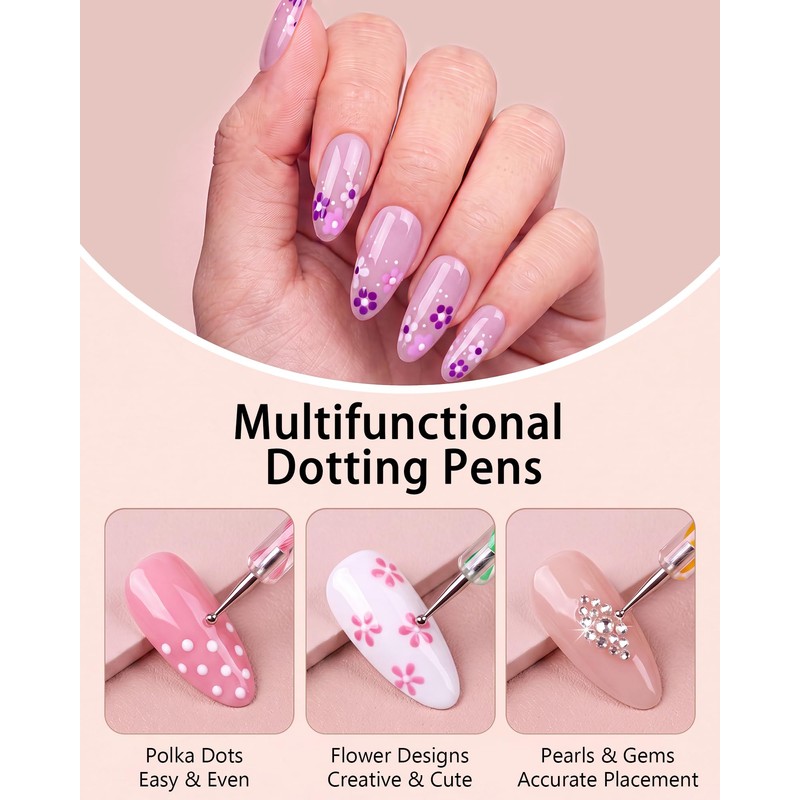 Nail Dotting Tool Set,5 Dotting Tools 5 Liner Brushes for