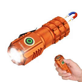 UNROEVS XC06 Mini Flashlight Rechargeable,Pocket Flashlight with Magnet,Super Bright Small Compact Flashlight,5 Modes EDC Flashlight for Camping,Emergency. (1, Orange)