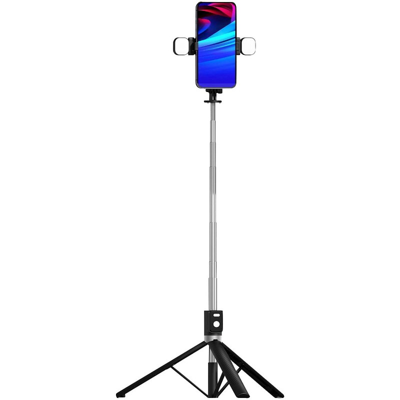 Somikon Smartphone-Selfiestick: 2er-Set Smartphone-Selfie-Stativ, 2 LED-Lichter, mit BT-Fernauslöser (Selfie Stick