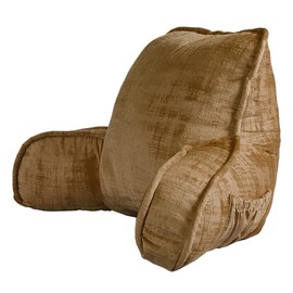BYTIDE Art Velvet Backrest Reading Bed Rest Pillow with Arms and Pockets 18" H for Sitting in Bed Couch Sofa, Back Support Wedge Cushion with Removable Cover, 20" x 18" x17", Brown
