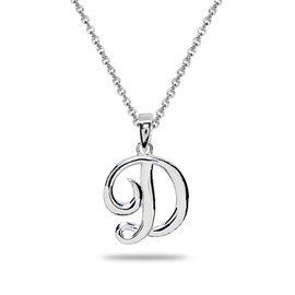 B. BRILLIANT Sterling Silver D Alphabet Letter Name Script Initial Pendant Necklace for Women
