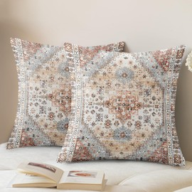 SZXYCZL Boho Throw Pillow Covers 18X18 Inch Set of 2,Bohemia Carpet Pattern Soft Pillowcases Decorative Sofa Living Room Bed Outdoor Pillow Case for Cushion Cover-Orange Grey