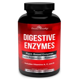 Divine Bounty Digestive Enzymes with Probiotics & Prebiotics with Lipase, Amylase, Bromelain - Support a Healthy Digestive Tract for Men and Women – 90 Vegetarian Capsules
