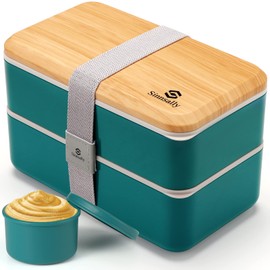 Sinnsally Lunch Box Japanisch für Erwachsene,1400ml Brotdose mit Fächern,Bento Lunchbox mit Besteck,Vesperbox,Brotzeitbox Brotbox,Essensbox Frühstücksbox Vesperdose Jausenbox(Nordisches Grün)