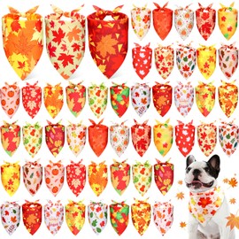 Preboun 50 Pcs Fall Pumpkin Dog Bandana Bulk Maple Leaves Bandana for Dogs Triangle Kerchief Bib Scarf for Small Medium Large Pet Thanksgiving Costume Accessories, 25 Styles (25.6 x 17.7 x 17.7 Inch)
