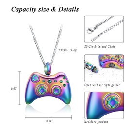 XSMZB Cremation Jewelry Game Controller Urn Necklace for Ashes Stainless Steel Gamepad Memorial Pendant Loved Ones Ashes Holder Keepsake for Men Boy (Colorful)