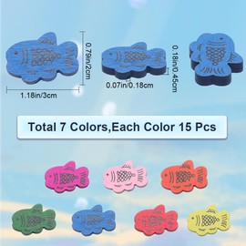 GORGECRAFT 105PCS 7 Colors 0.79"x1.18" Multi Color Cute Fish Wood Beads Large Hole Cutouts Wooden Painted Beads Kits Sea Animals Ornaments for Wedding Birthday Party Decorations Beach Bathroom Decor