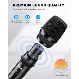 LEKATO Wireless Microphone, 2.4GHz Rechargeable Dual Handheld Wireless Dynamic Microphone System Set with 1/4" Receiver, Professional Cordless Microphone for Karaoke, Wedding, Party, Speech, Church
