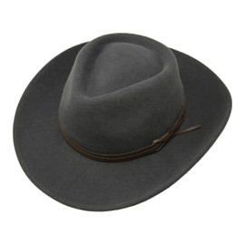 Borges & Scott Hardy - Lightweight Wide Brim Fedora - Leather Band - 100% Wool Felt - Crushable for Travel - Water Resistant - Dark Grey 58cm