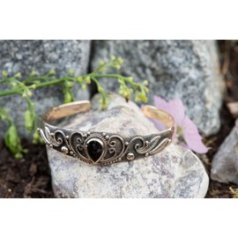 Windalf Elania Medieval Bangle Diameter 5.7 cm Onyx Elf Bracelet High-Quality Bronze, Bronze, Onyx
