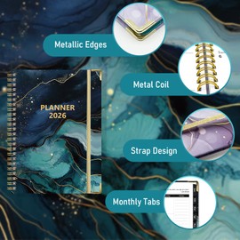 MOFELON Diary 2026-2026 Diary A5 Week to View, Jan 2026 - Dec 2026, Weekly & Monthly Planner, Academic Diaries 2026 with Twin-wire Binding, Hard Cover, 21.5 x 15.5 x 1.5cm - Black Gilt