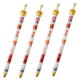 Souvenirs London Crown Pen - Set of 4 Union Jack Pens - London Pen - UK UJ Pen - England Pen - British Flag Pen Union Jack Flag London Landmarks Icons Pen