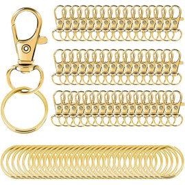 Ganchos para Llavero con Llaveros, Broches De Metal con Mosquetón Giratorios para llavero con Cordón, Fabricación de Joyas, Manualidades, Plata y Dorado (50 Ganchos Para Llavero + 50 Anillos De Llavero) (Oro)