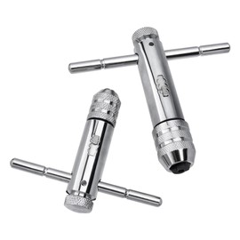 POHOVE Pack of 2 T Handle Tap Wrench Ratchet, Tap Wrench for Taps, Adjustable Hand Tap Cutter Set, Tap Holder for Metric Taps M3-M8/M5-M12 (Colour: Silver)