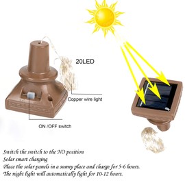 Luces solares para botella de vino, paquete de 6, 20 luces LED impermeables al aire última intervensión, luces solares de corcho para boda, Navidad, día festivo, jardín, decoración de mesa de patio(Blanco Frío)